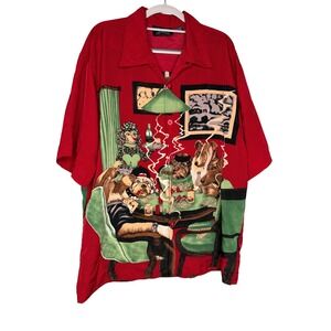 Dragonfly Clothing Company Poker Dogs Smoking Cigars Shirt Gambling in Red